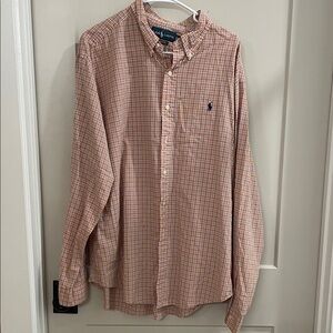 Ralph Lauren Men’s Orange Plaid Button-Down Shirt with Navy Pony